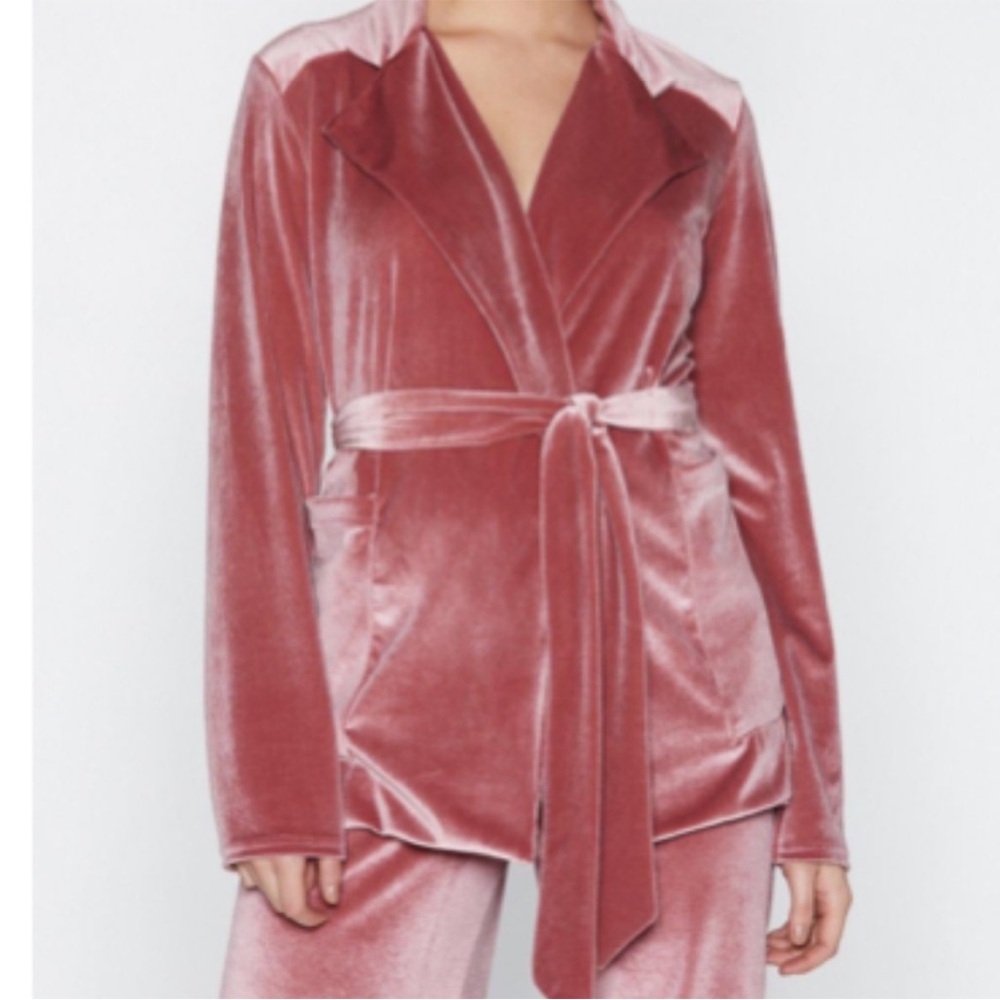 “Velvety” pink holiday suit